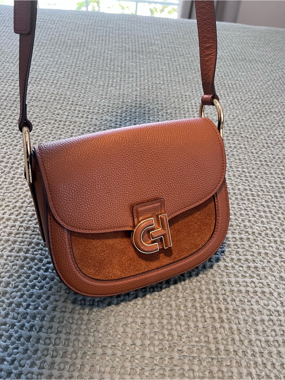 Leather Crossbody Saddle Bag in Chestnut Brown